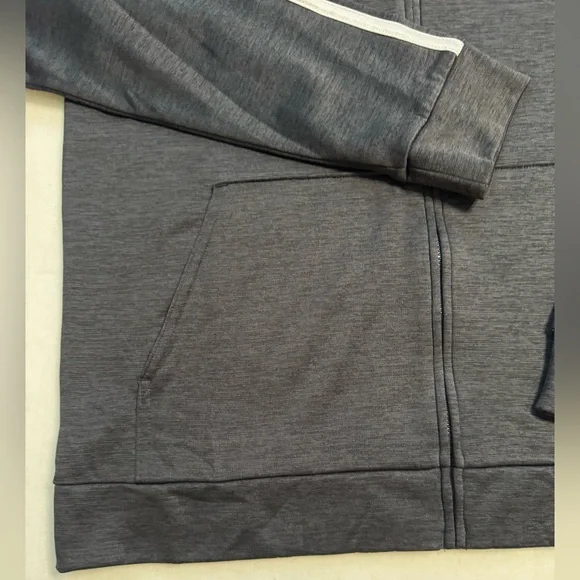 Adidas Boys Melange Charcoal Gray Fleece Full Zip Hoodie with White Stripes - Picture 5 of 8